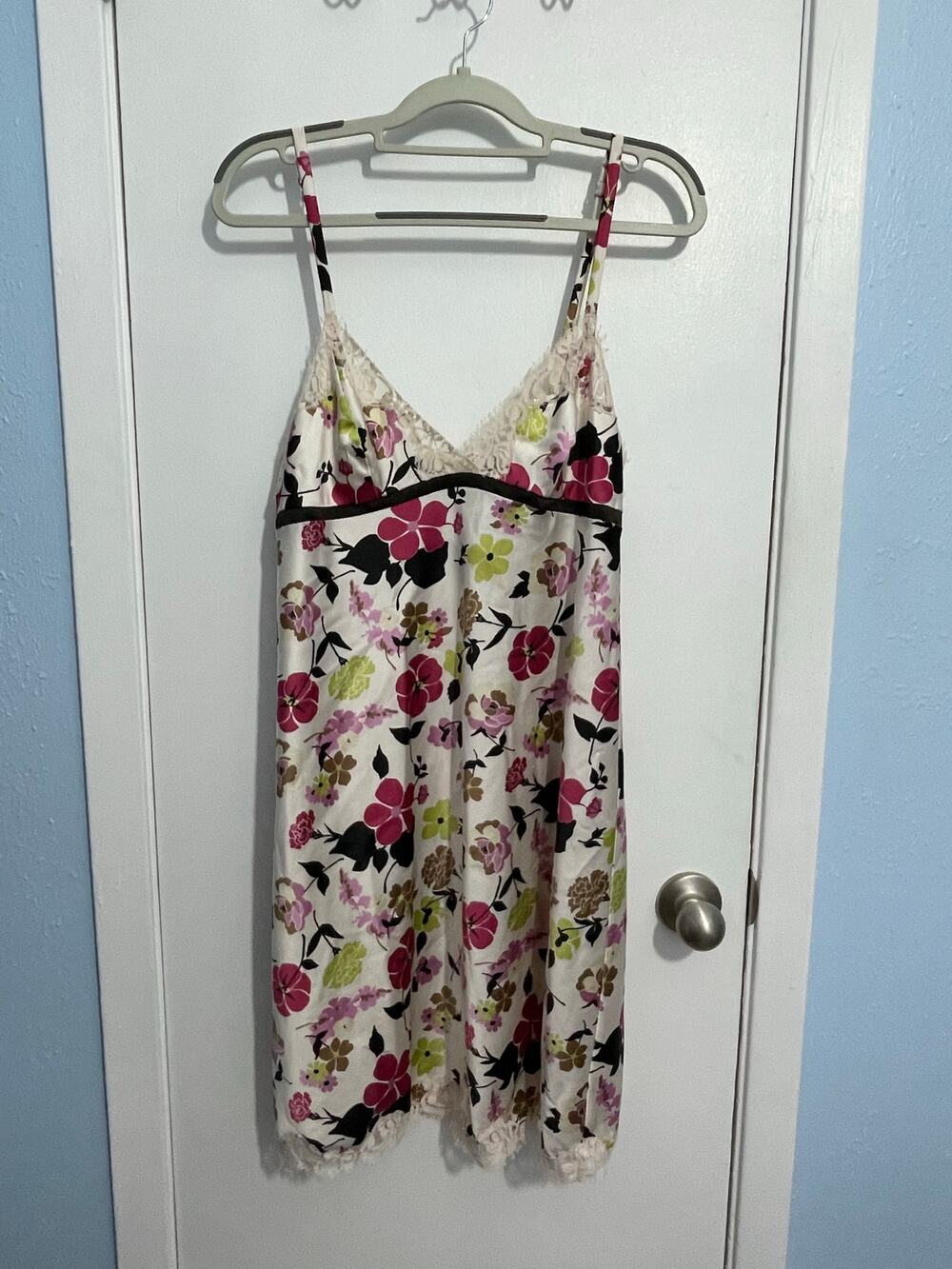 Vintage Banana Republic Babydoll Slip Dress Small Lace Trim Floral Y2K Romantic